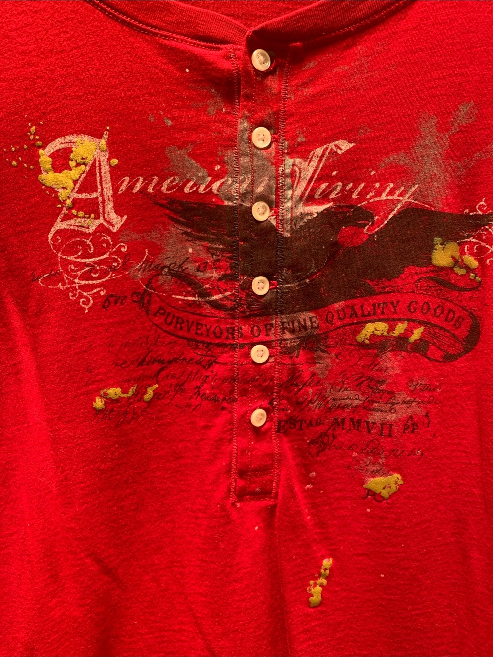 American Vintage Red Long Sleeve Graphic Henley